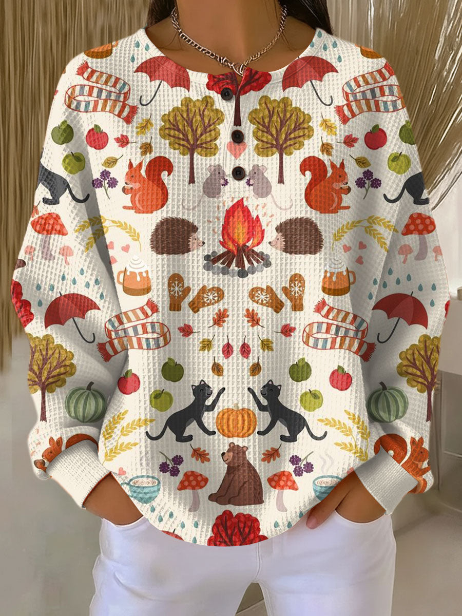 Delvarina | Waffle Knit Pullover with Button Detail