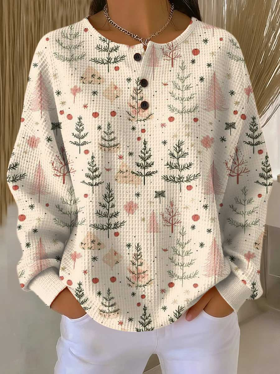 Delvarina | Waffle Knit Pullover with Button Detail
