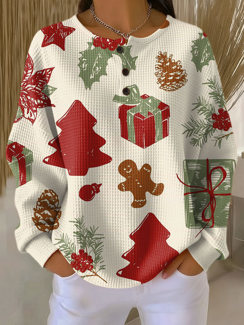 Willemijn | Waffle Knit Sweater With Assorted Prints