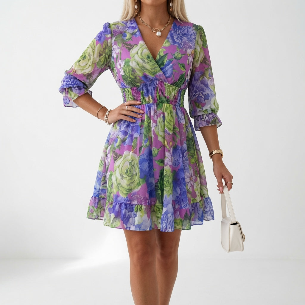 Shilaa | Mini Dress Floral Print Gathered Waist Ruffles
