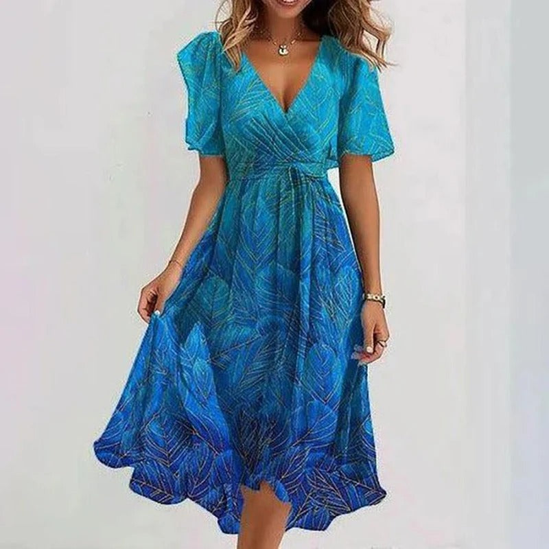 Senim - Floral V Neck Midi Dress