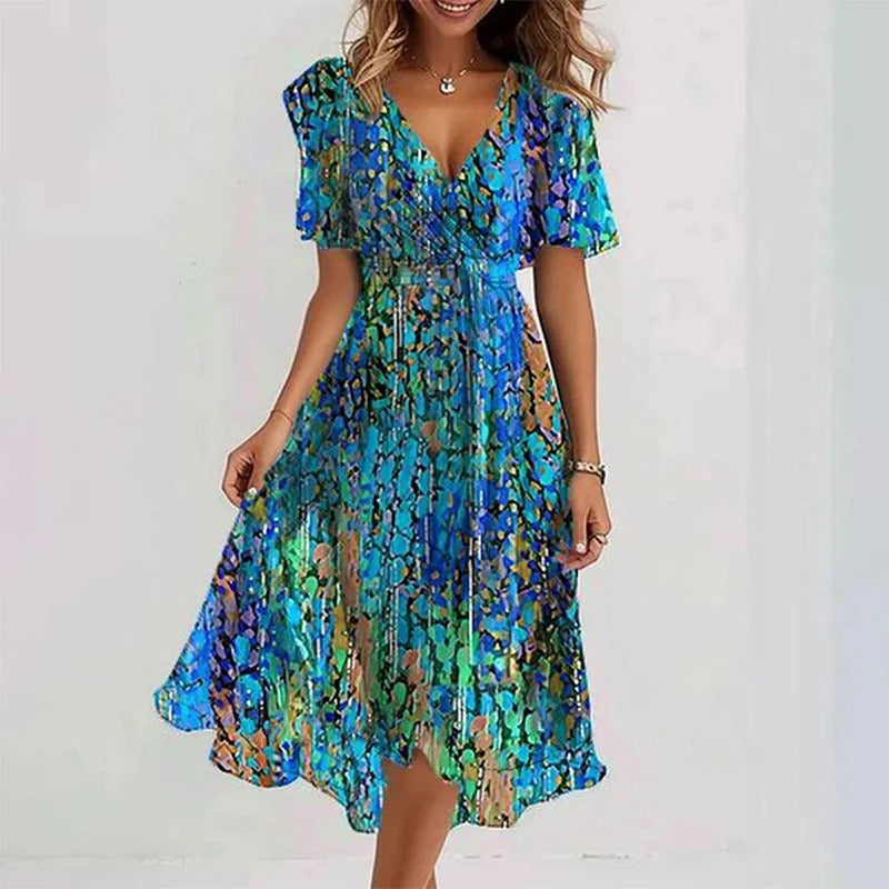 Senim - Floral V Neck Midi Dress