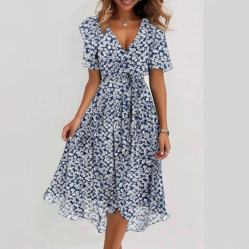Senim - Floral V Neck Midi Dress