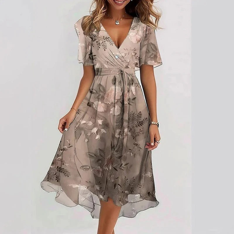 Senim - Floral V Neck Midi Dress