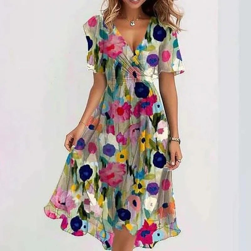 Senim - Floral V Neck Midi Dress