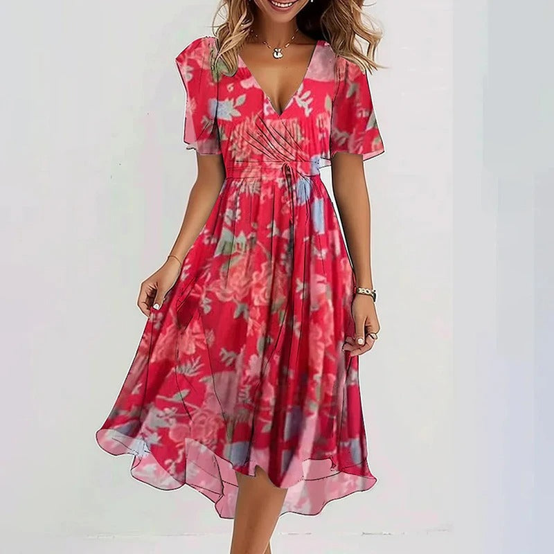 Senim - Floral V Neck Midi Dress