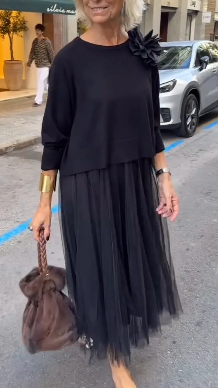 Efrata | Layered Pleated Midi Long Sleeve Dress