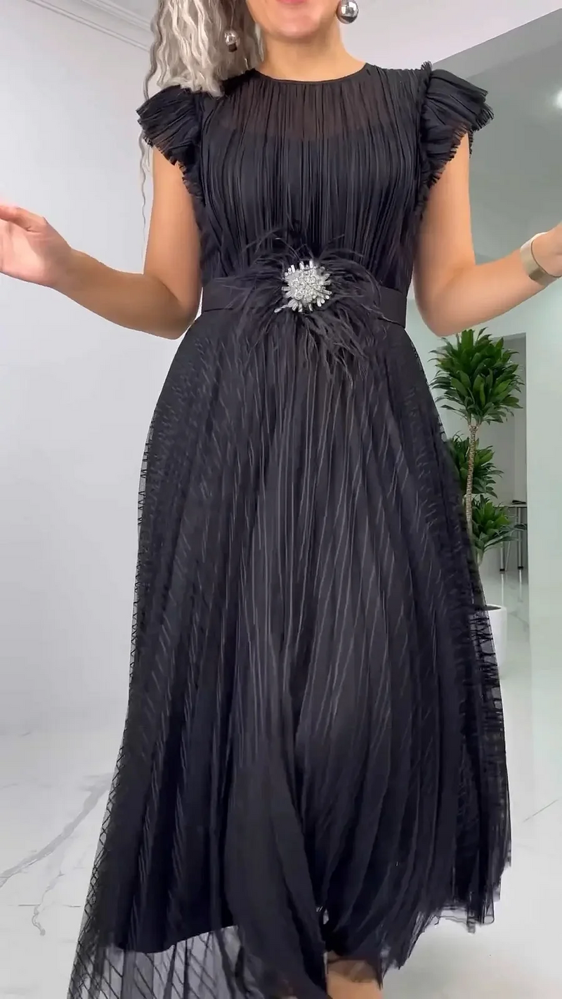 Naysha | Pleated Flutter Sleeve Midi Dress