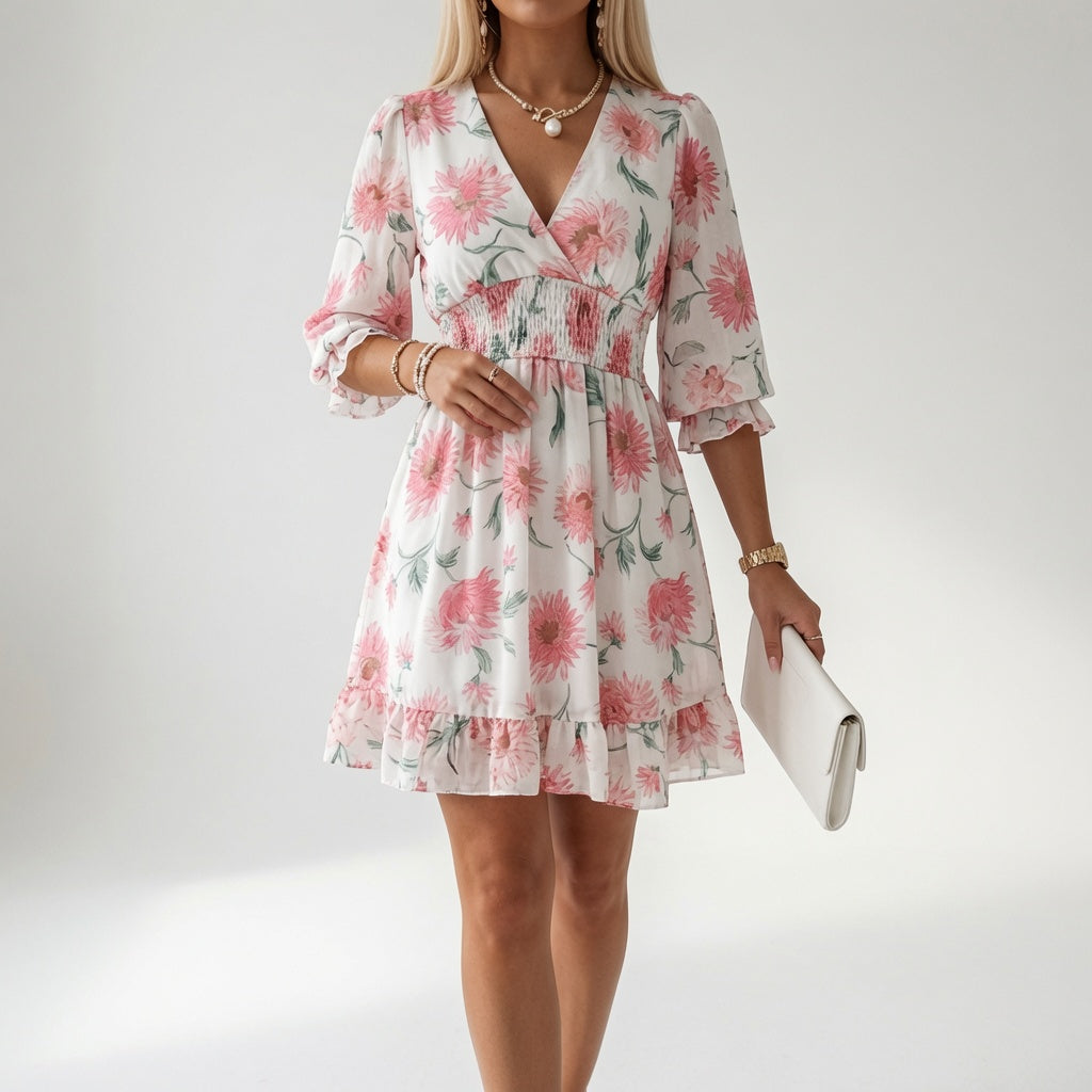Shilaa | Mini Dress Floral Print Gathered Waist Ruffles