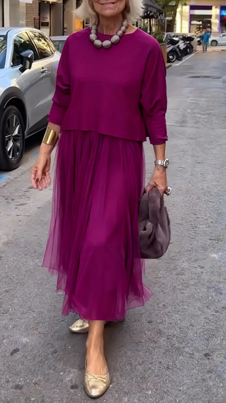Efrata | Layered Pleated Midi Long Sleeve Dress