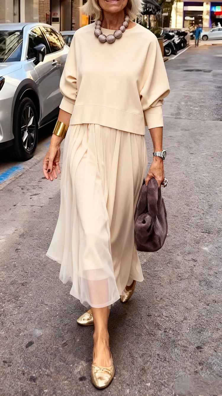 Efrata | Layered Pleated Midi Long Sleeve Dress