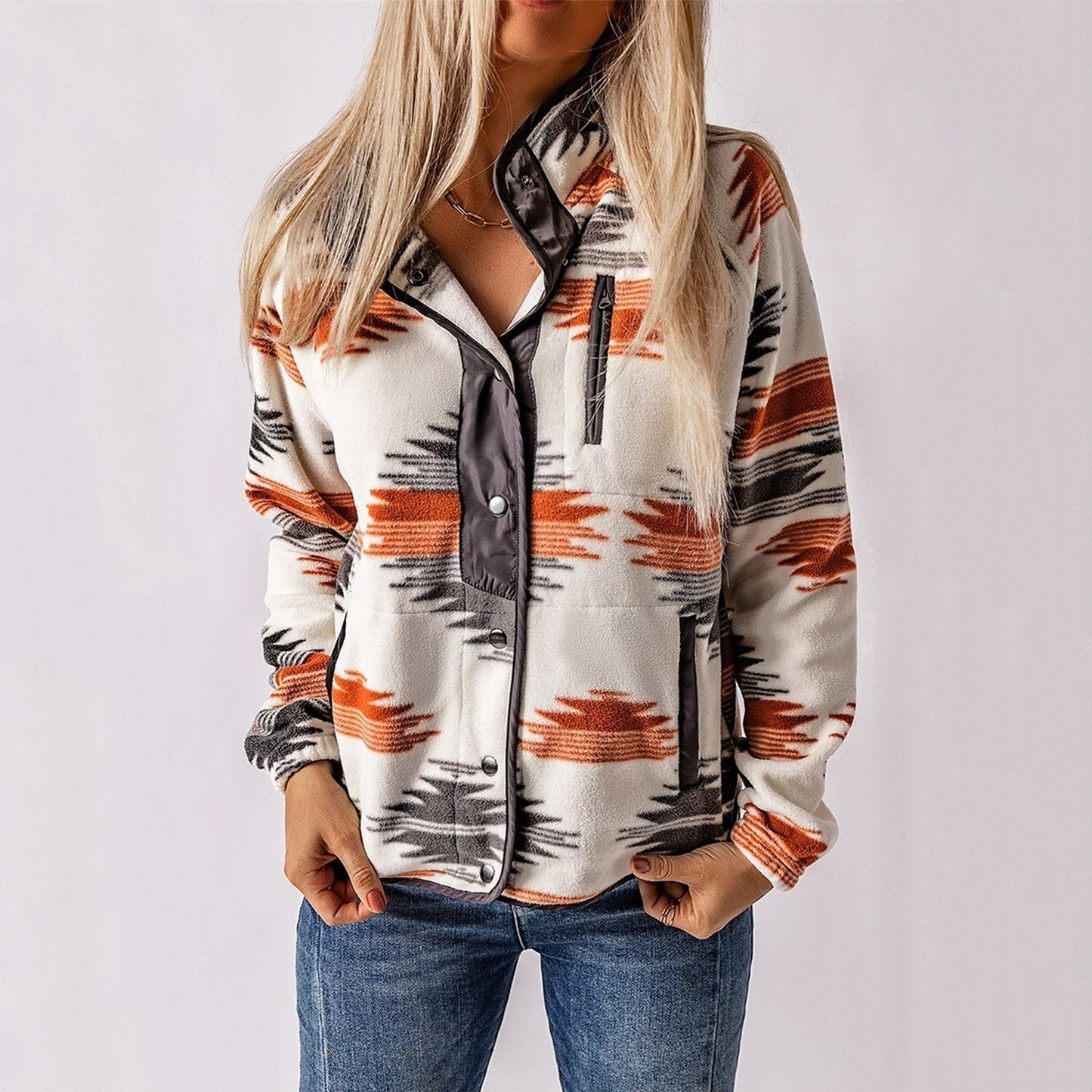 Demetria | Patterned Button Front Jacket