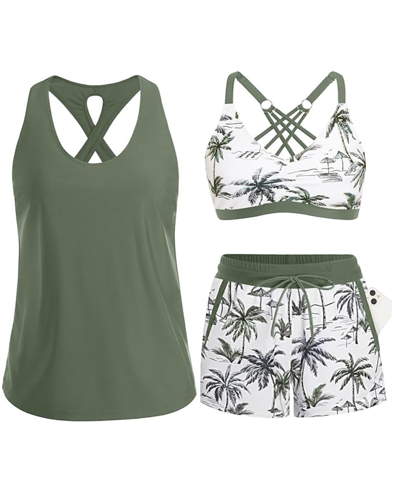 Meaghan | Three Piece Swim Set With Printed Shorts