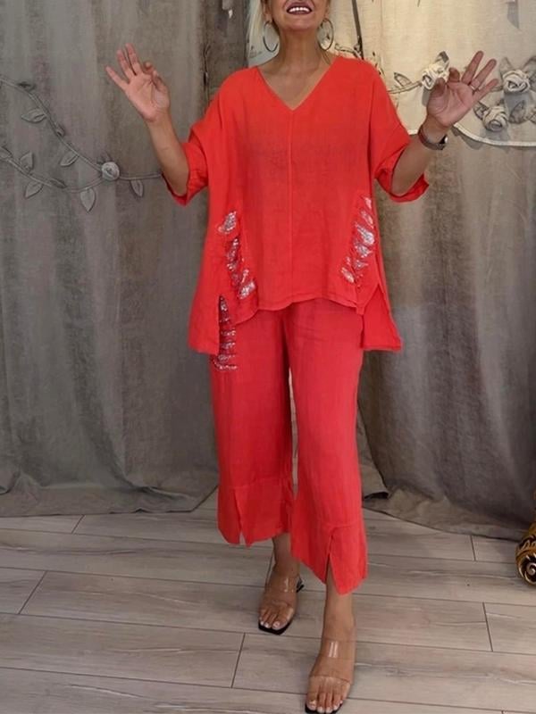 Ebony | V-Neck Loose Fit Pants Set