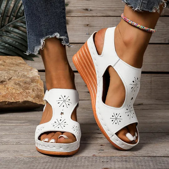 Setia | Wedge Sandals With Floral Cutout Design