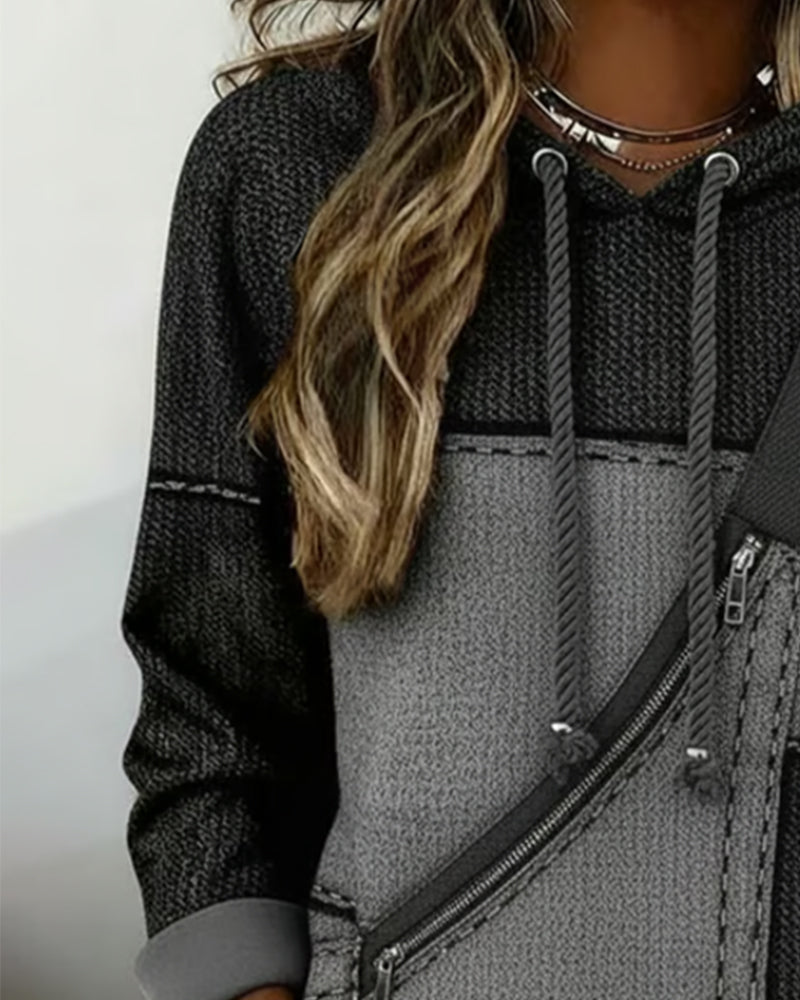 Eija | Hooded Color Block Knit Pullover Top