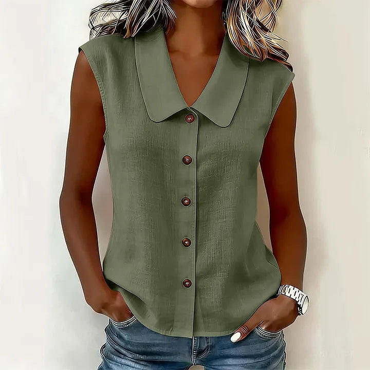 Chisato | Sleeveless V Neck Button Down Shirt