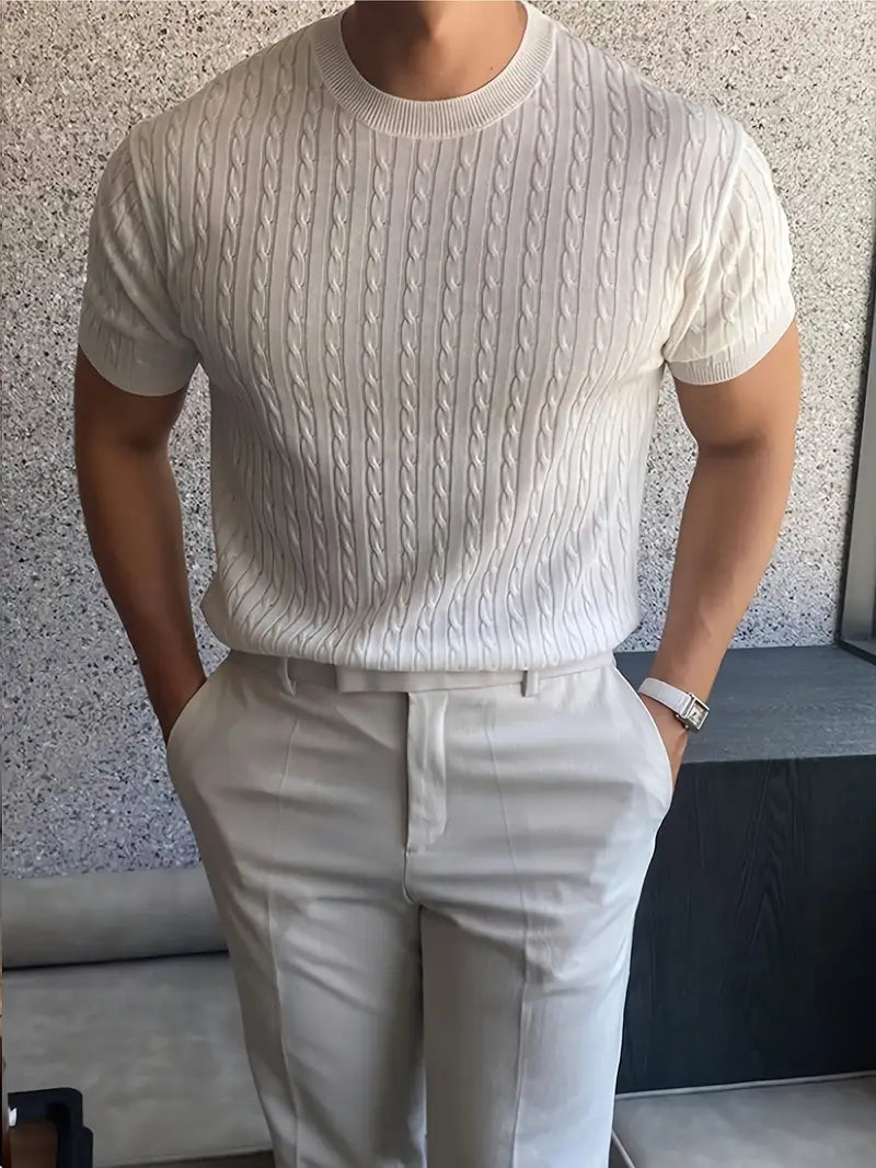 Kiril - Cable Knit Short Sleeve Crewneck Jumper