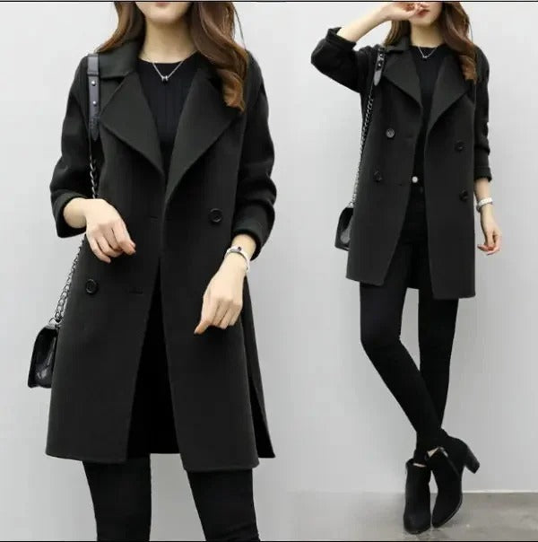 Katherene | Double Breasted Lapel Long Coat