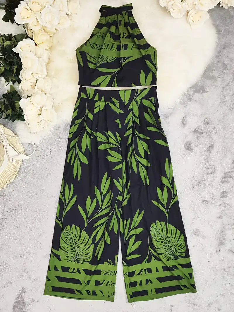 Zirina | Halter Crop Top Wide Leg Set