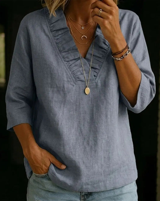 Elianne | Ruffle V-Neck Loose Blouse