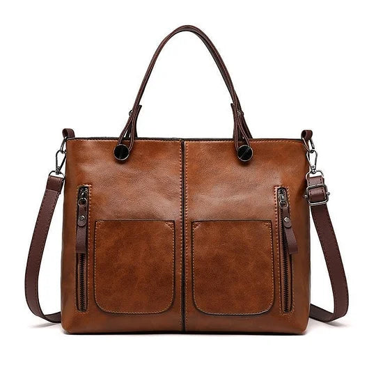 Britney | Leather Shoulder Bag With Front Pockets