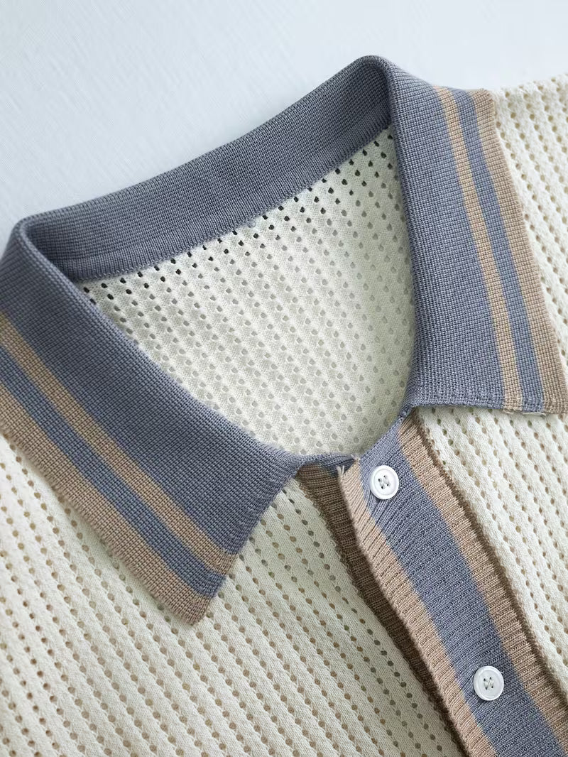 Walt | Knitted Short Sleeve Button-Up Polo Shirt