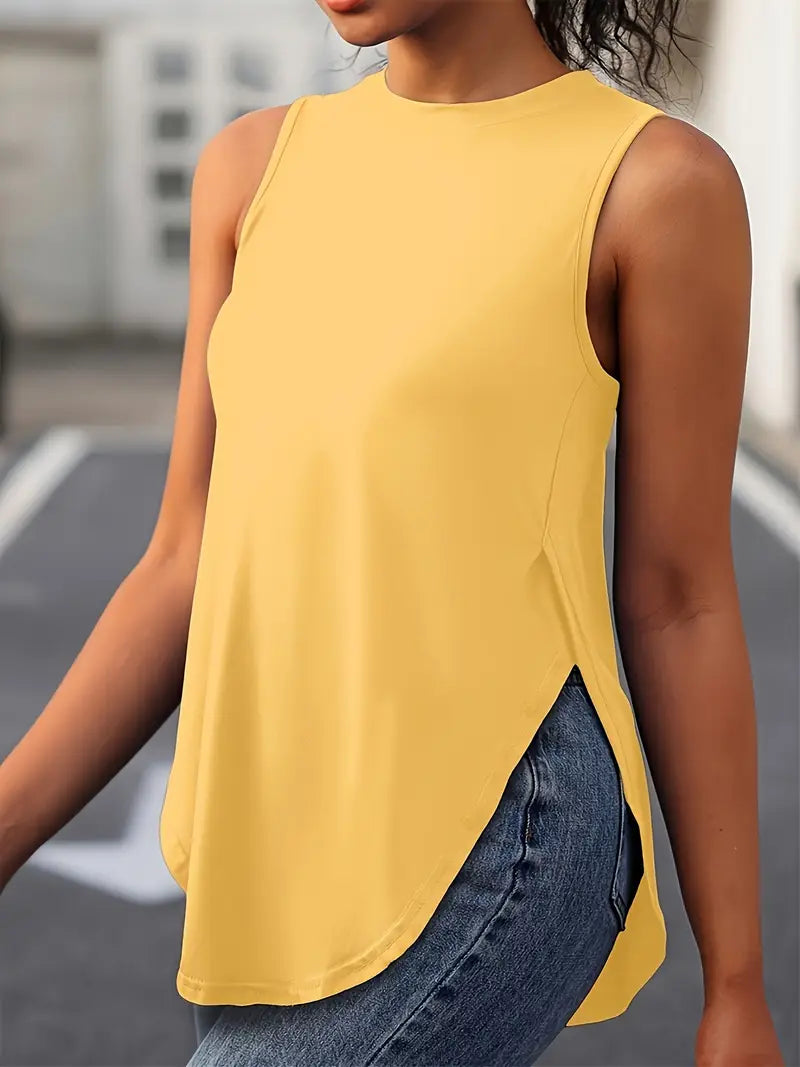 Desirae | Solid Sleeveless Crew Neck Tunic Top