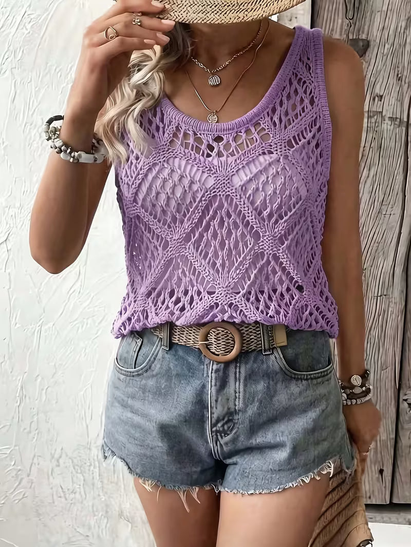 Zeham | Sleeveless Hollow Knit Tank Top
