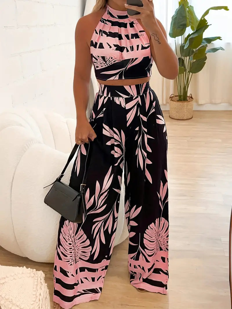 Zirina | Halter Crop Top Wide Leg Set