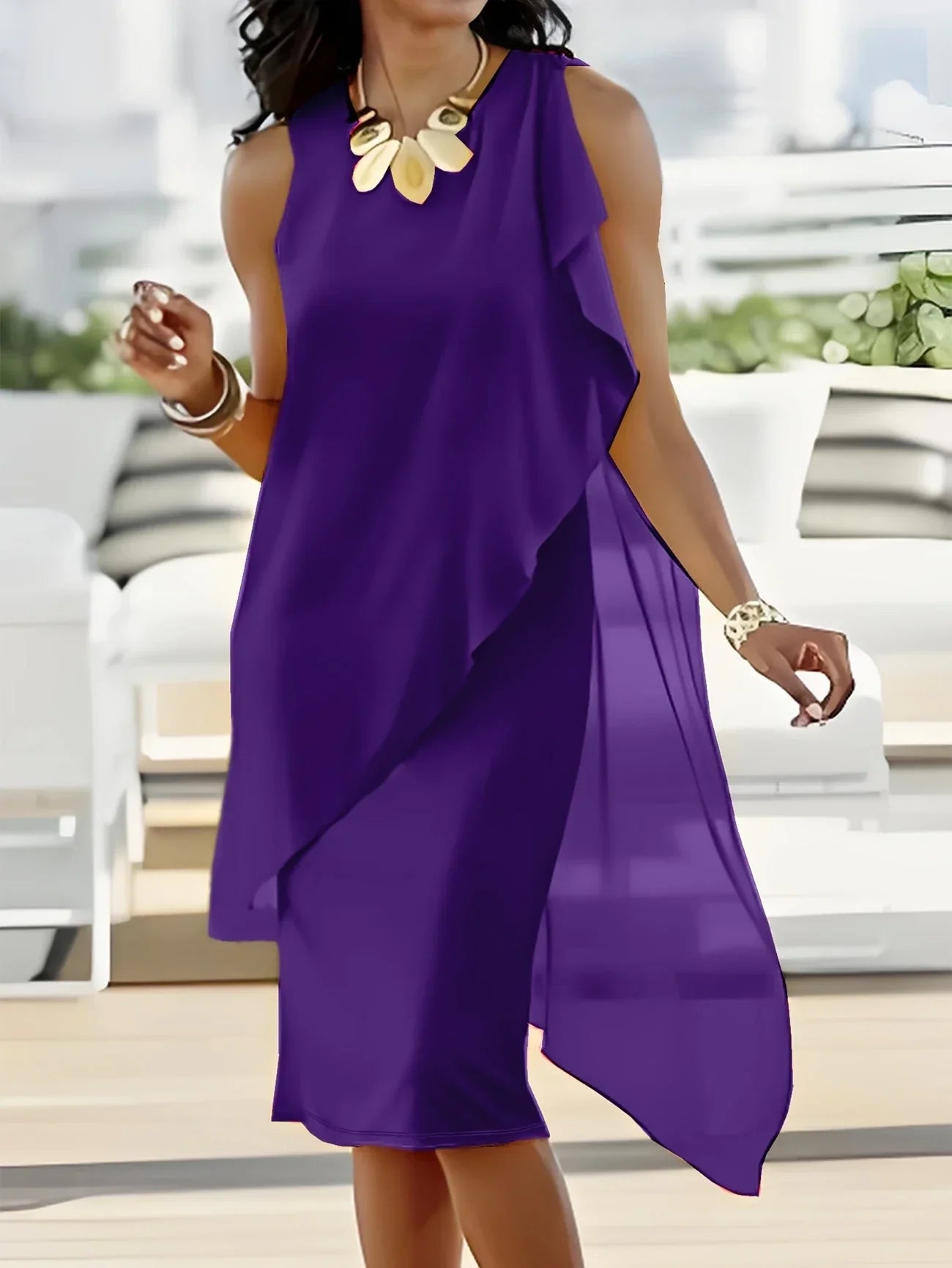 Maren | Sleeveless Asymmetrical Overlay Midi Dress