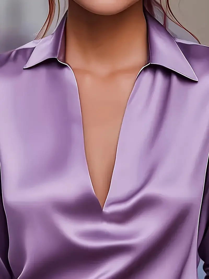 Lianyandra | V-Neck Satin Blouse in Light Pink