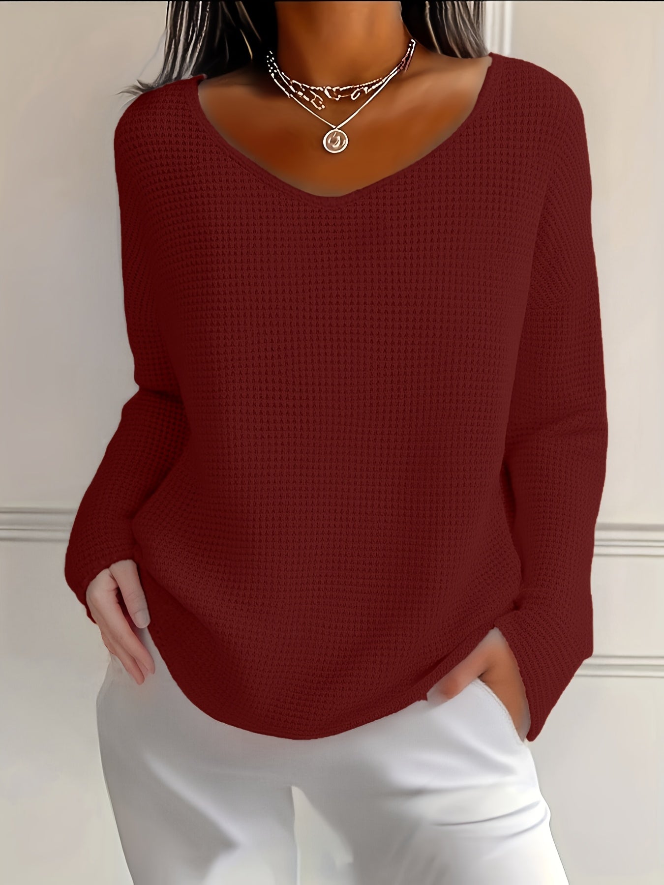 Imogurette | Waffle Long Sleeve V-Neck Shirt in Multiple Colors