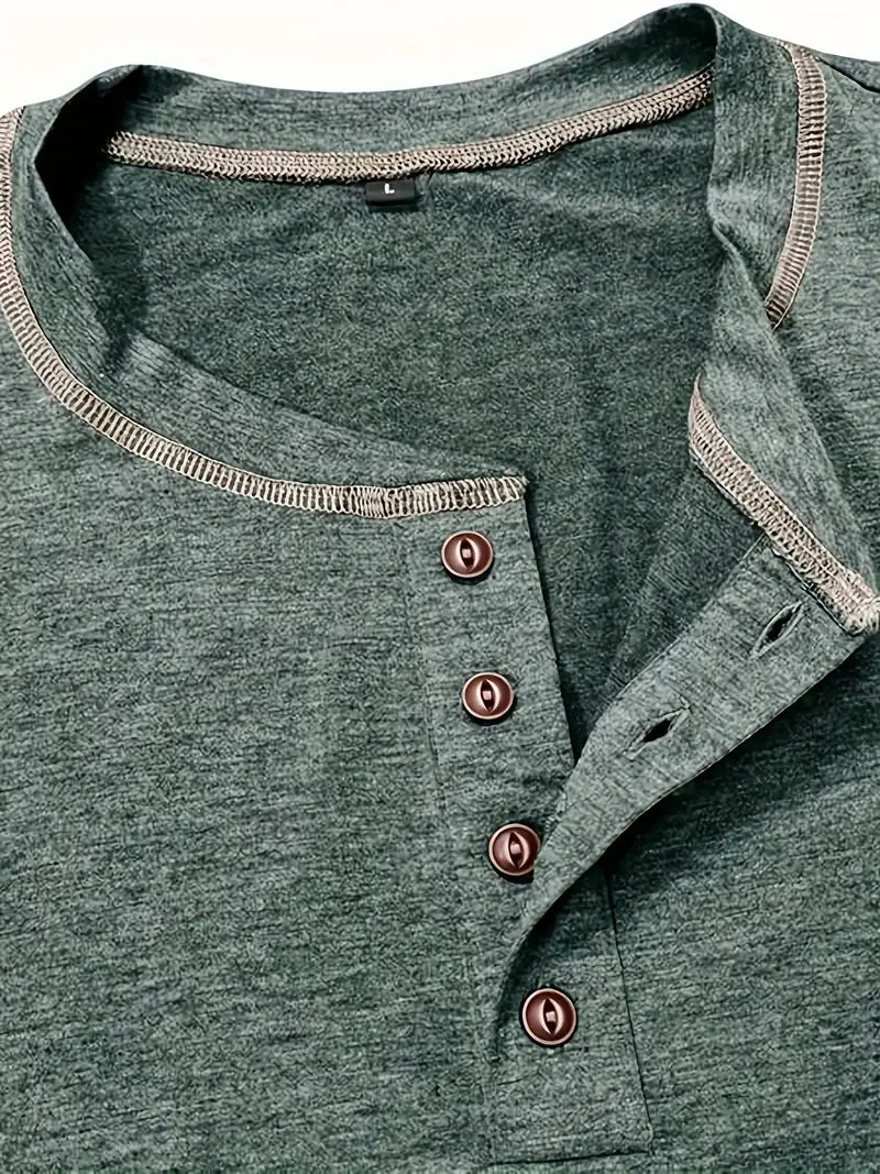 Orazio | Henley Short Sleeve Contrast Stitch Shirt