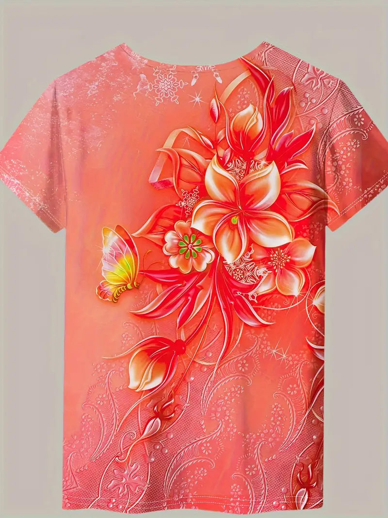 Carlisa | T-Shirt Floral Butterfly Short Sleeve Top