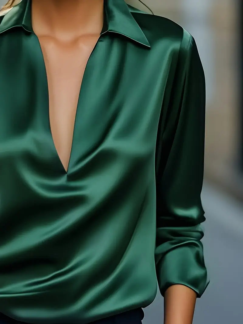 Lianyandra | V-Neck Satin Blouse in Light Pink