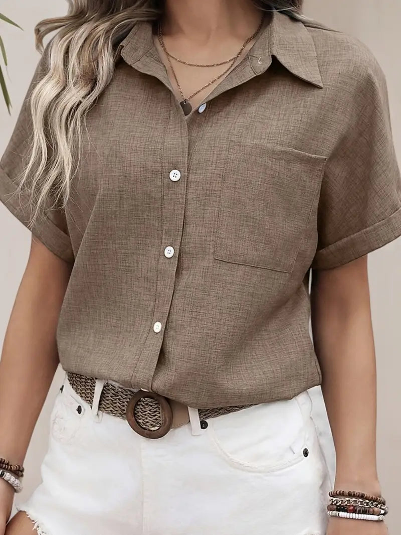 Avina | Collared Short Sleeve Button Front Shirt