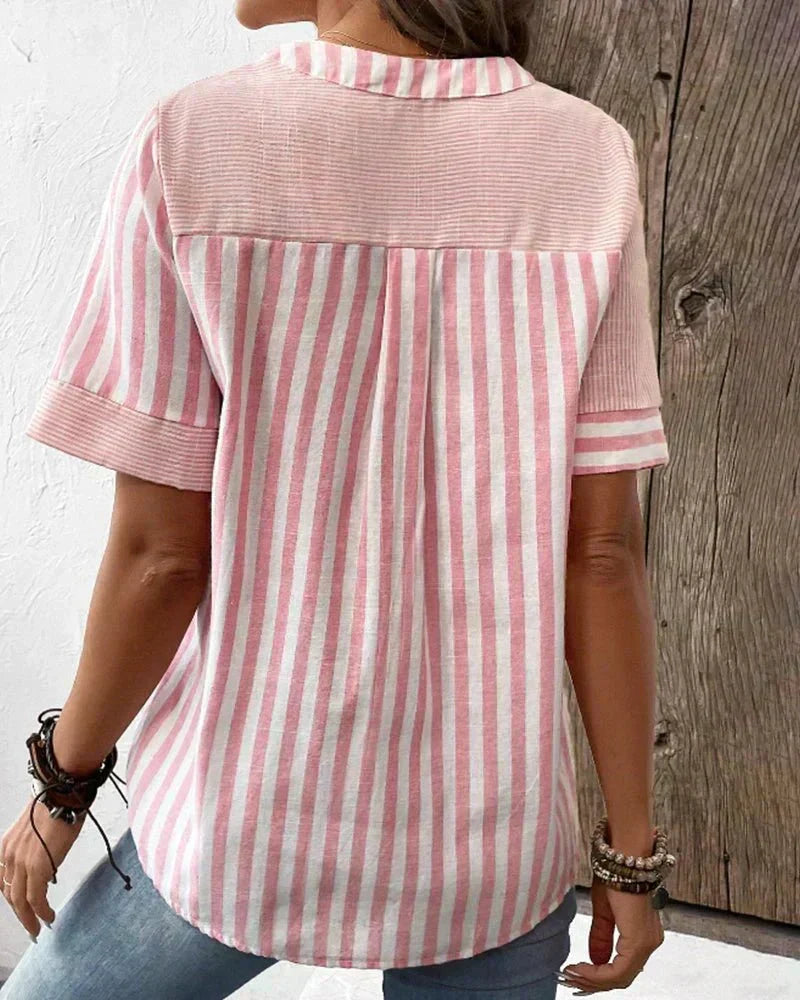 Monroe | Striped Short Sleeve Blouse with Buttons