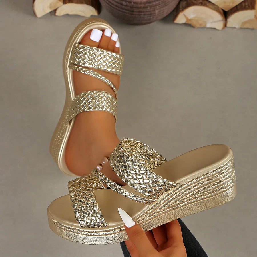 Kalwina - Braided Strap Platform Slide Sandals