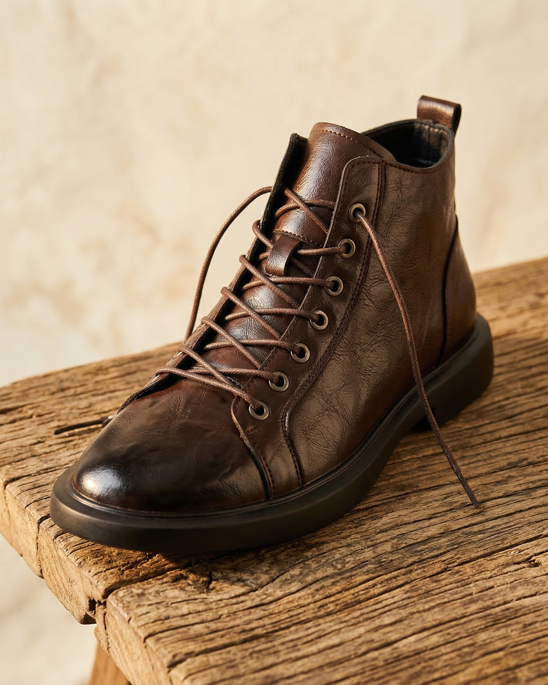 Kervens | Leather-Look Lace-Up Ankle Boots