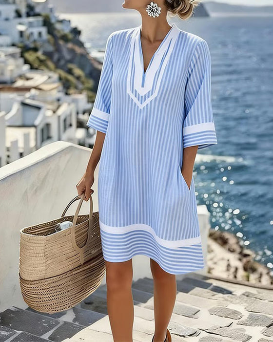 Alisia | Striped Tunic Dress with Contrast Trim