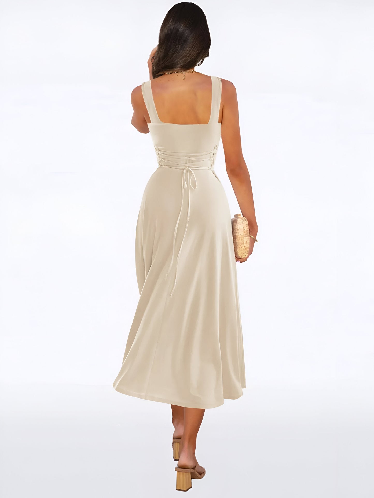 Jasmini | Square Neck Sleeveless A-Line Midi Dress