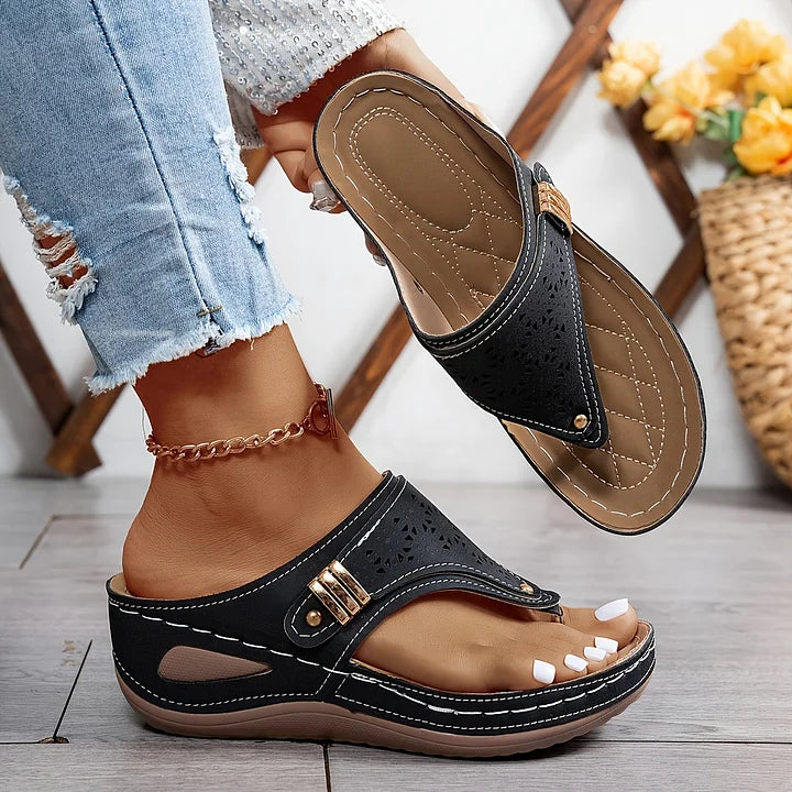 Tiara - Wedge Slip On Cutout Sandals