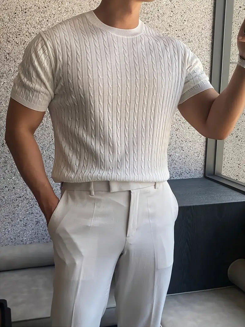 Kiril - Cable Knit Short Sleeve Crewneck Jumper