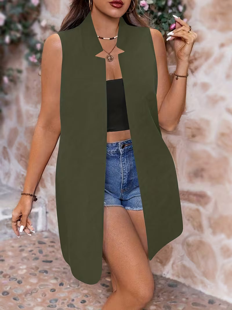Alanaa | Sleeveless Open Front Vest in Dark Cyan