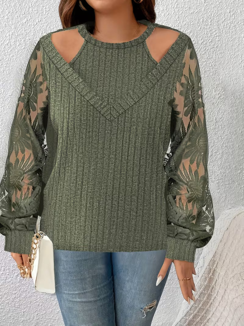 Suchinda | Cold-Shoulder Lace Sleeve Long Sleeve Top