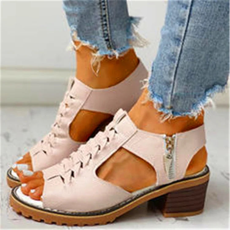 Benita | Open Toe Cutout Block Heel Sandals