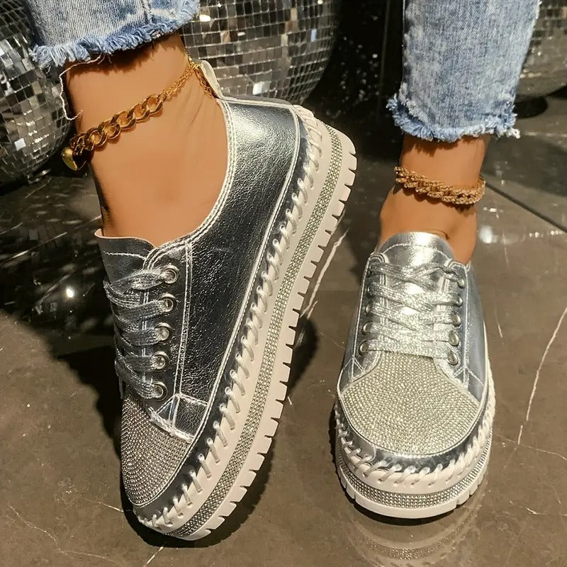 Draya | Rhinestone Lace-Up Low-Top Sneakers
