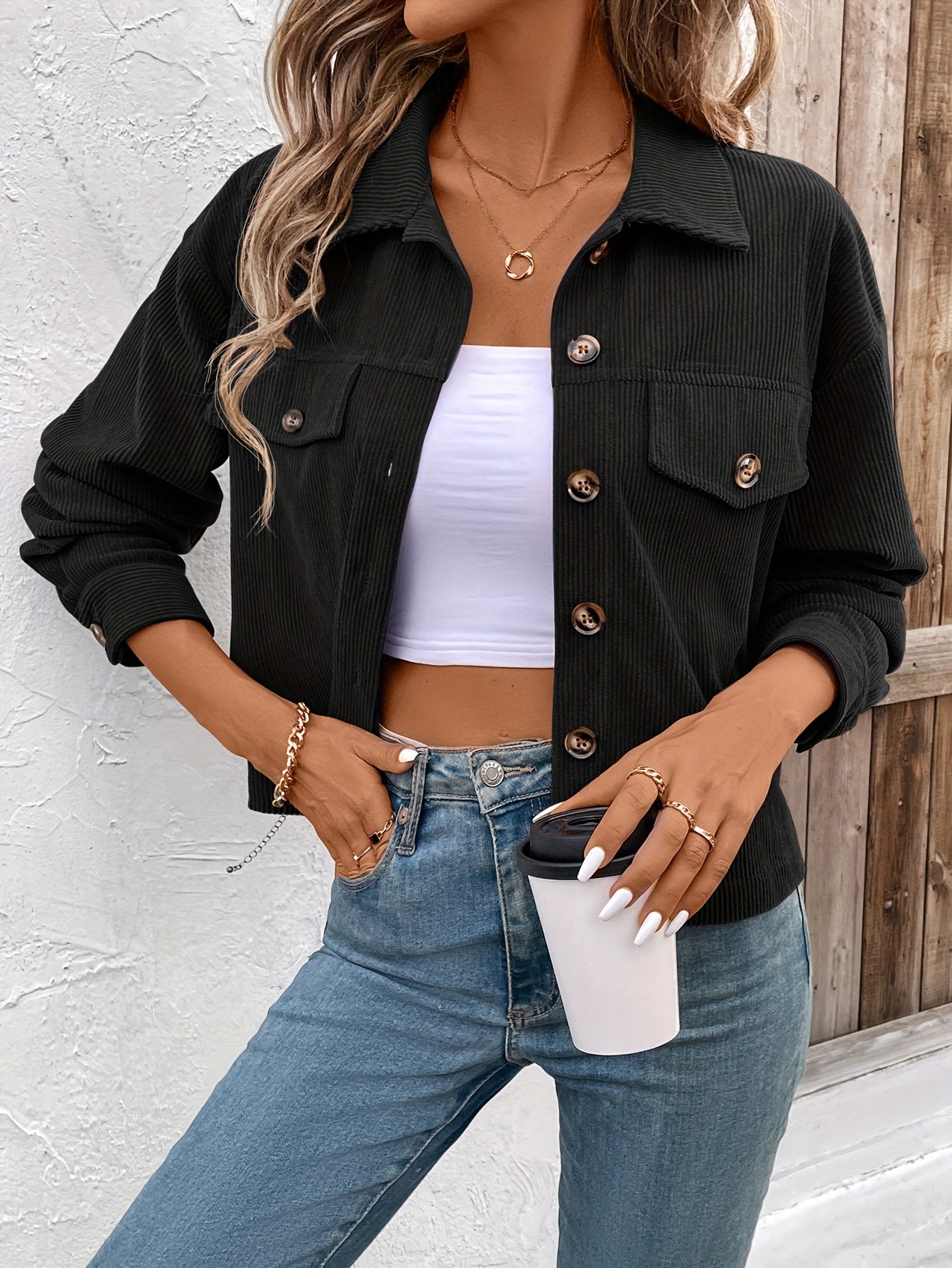 Nichola | Corduroy Button Front Utility Jacket