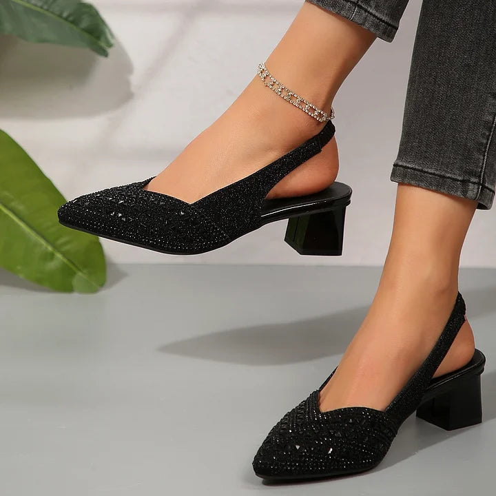 Nehama | Rhinestone Pointed Toe Slingback Heels